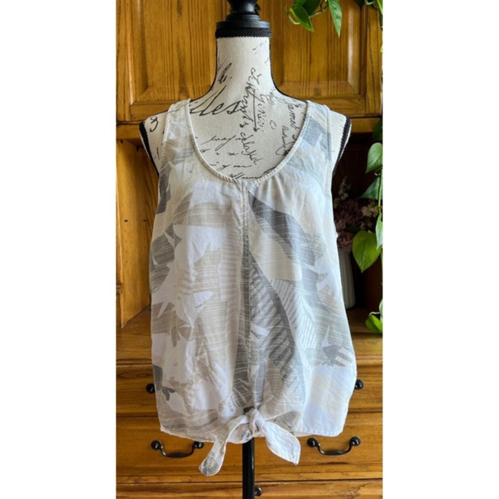 Prana Women's Abstract Tropical Leaf‎ Print Tie Front Tencel Tank Top Medium